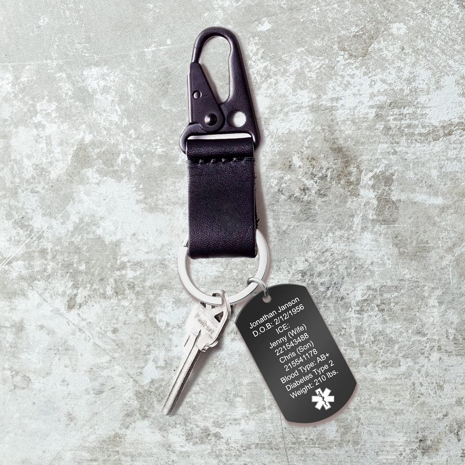 Qina C. Customized Medical Alert Keychain for men women