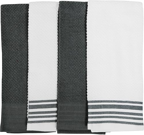 Miniatura 3 de Mainstay Juego de 4 toallas de cocina (gris, blanco)