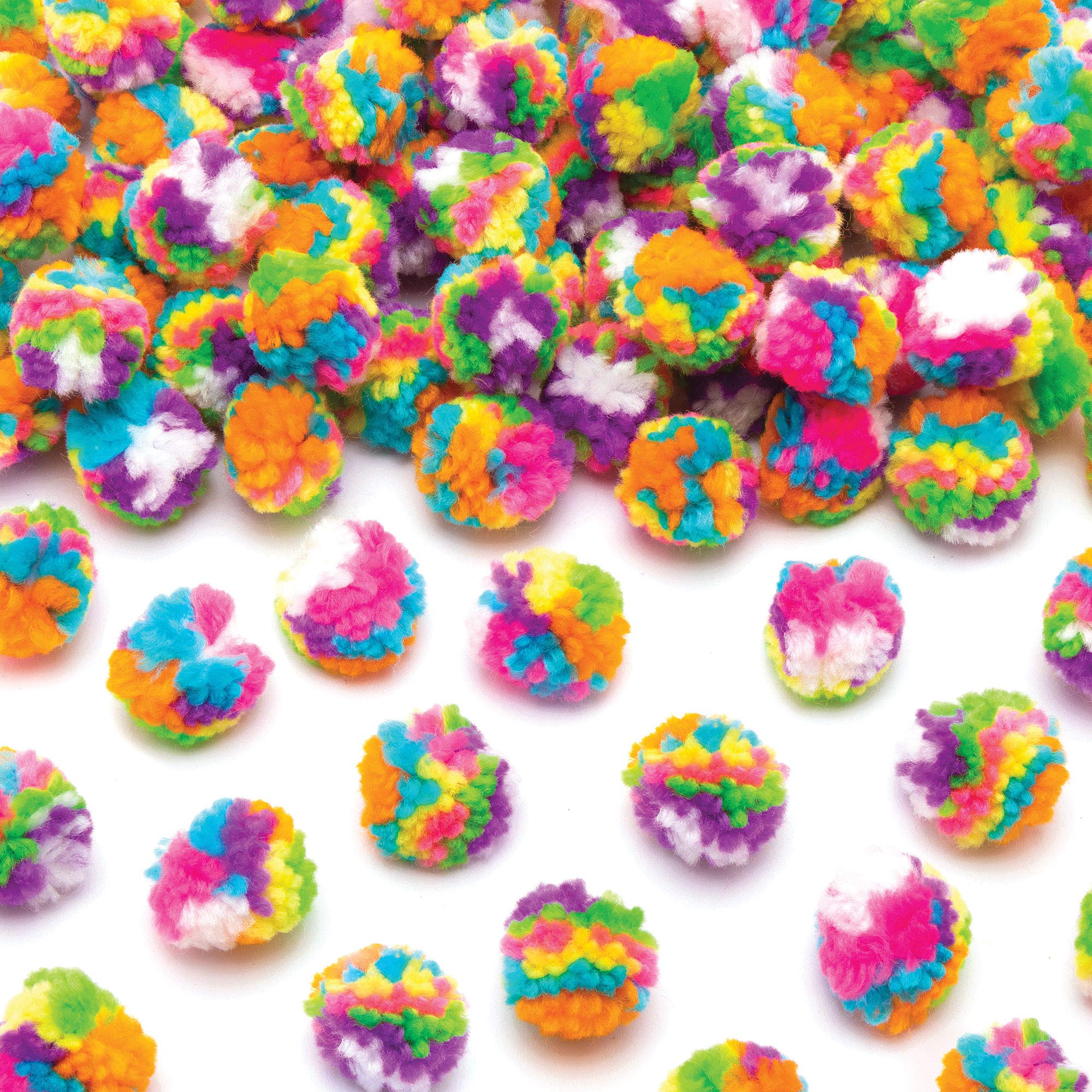 Baker Ross AT762 Rainbow Colours Woolly Pom Poms - Pack of 80, Craft Embellishments, Ideal for Winter Arts and Crafts Projects for Kids