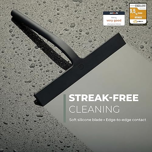Miniatura 2 de GÜTEWERK Escobilla de ducha para puertas de vidrio, escobilla de silicona para ventanas, baño y limpieza de vidrio, color negro, 9 pulgadas