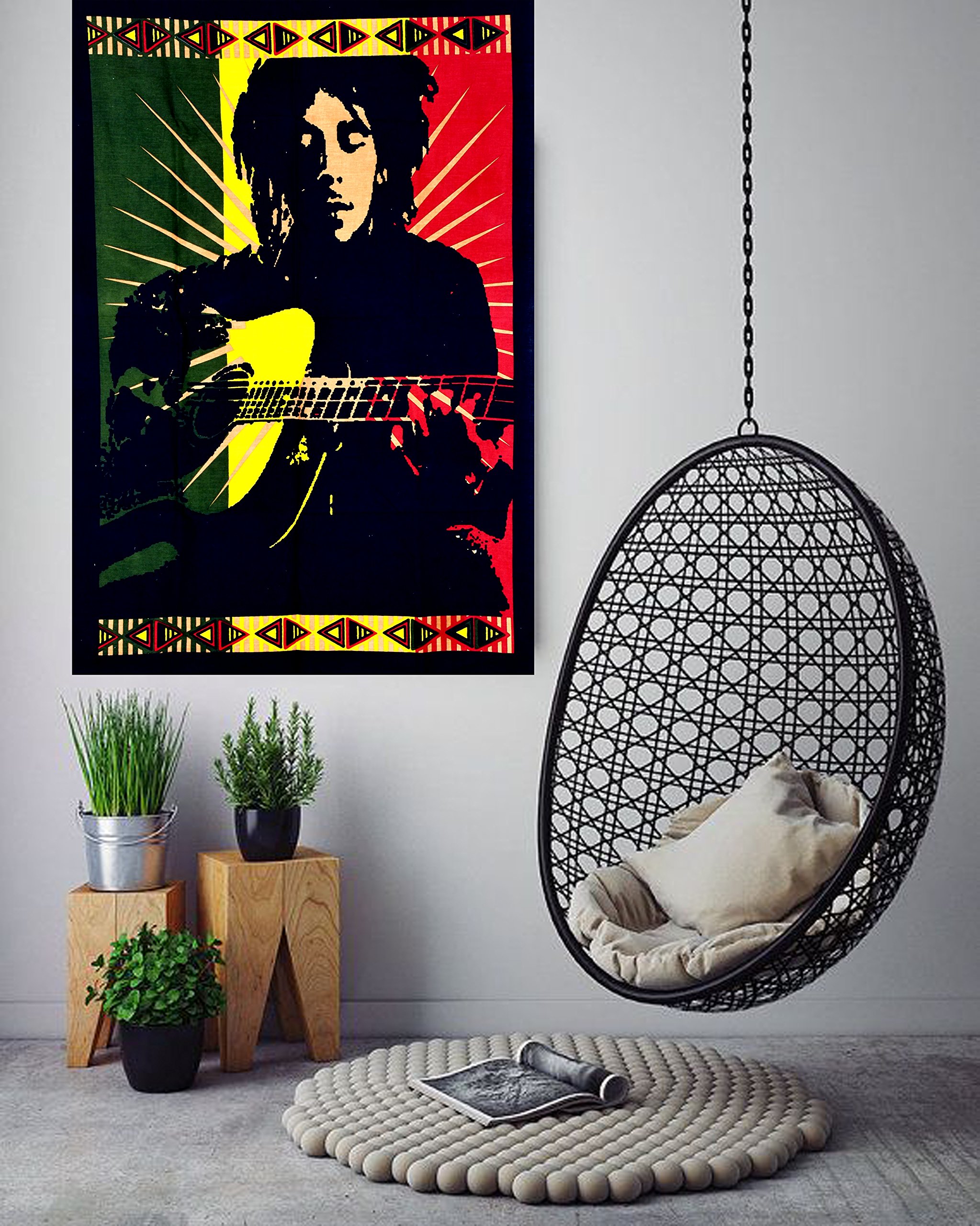 ANJANIYA Bob Marley Beautiful Bohemian Room Dorm Decor Hippie Small Boho Rasta Tapestry Poster Size 40"x30" Psychedelic Reggae Tapestries Wall Art Hanging Cotton Gypsy Posters (Bob Marley Guitor)