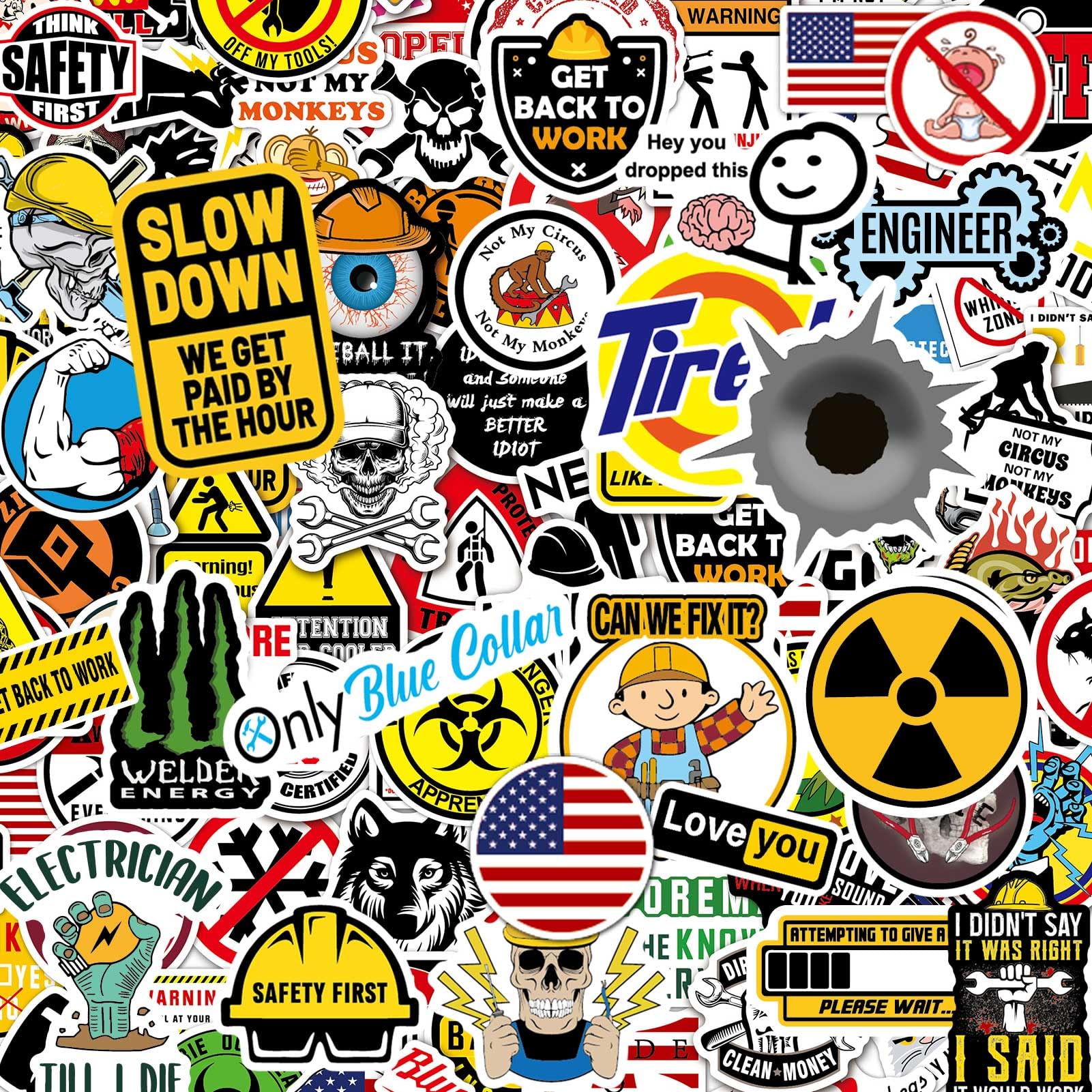 Hard Hat Stickers for Adults, Funny Stickers Pack for Adults, Waterproof Hardhat Accessories Blue Collar Stickers for Toolbox Helmet Construction, Electrician, Welder (Hard Hat Style of 150)