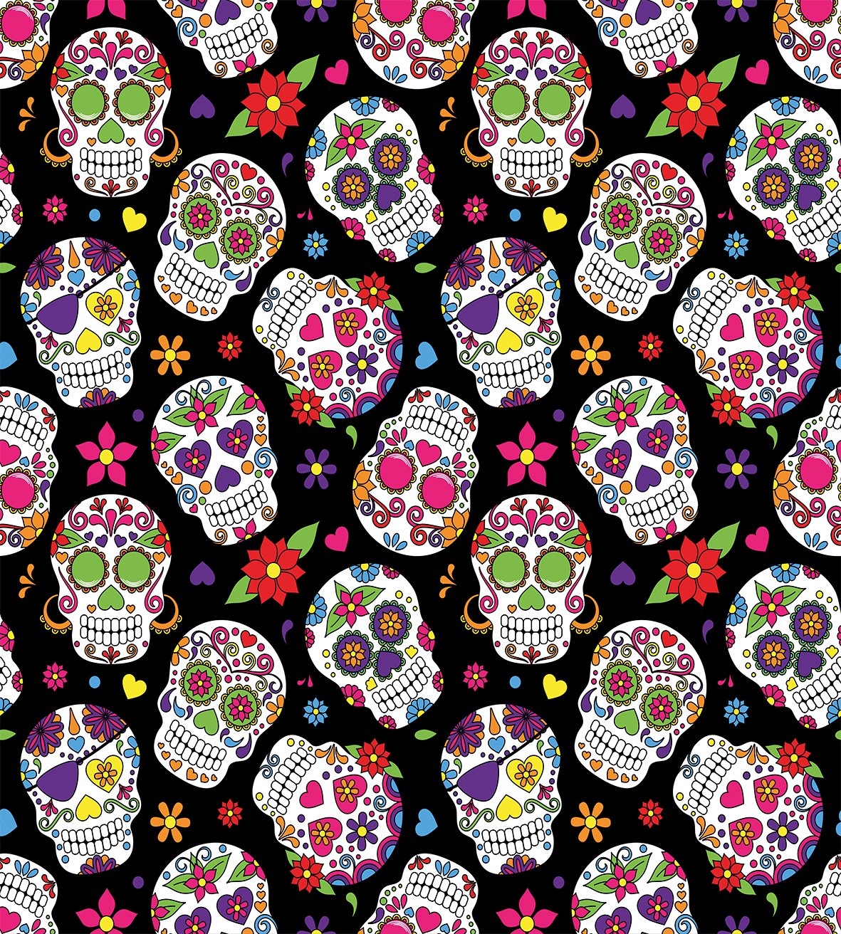 Ambesonne Sugar Skull Duvet Cover Set, Graveyard Mexico Design on Black Backdrop Print, Decorative 3 Piece Bedding Set with 2 Pillow Shams, Queen Size, Black Green