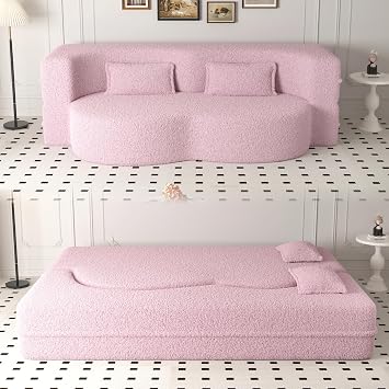 78" Oversized Convertible Folding Sofa Bed Full Size ,35D Full Foam Futon Loveseat Fold Out Couch Floor Mattress Teddy Fleece Lazy Lounge Sofabed for Living Room/Dorm/Guest Use/Home Office/Apartment