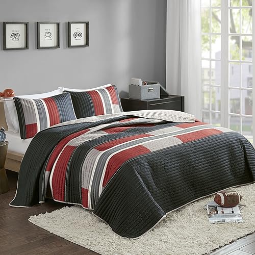 Comfort Spaces CS14-0864 - Juego de edredón de 3 piezas para todas las estaciones ligero hipoalergénico bloques de color para niños tamaño Azul