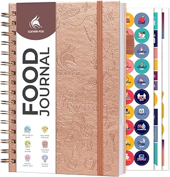 Clever Fox Food Journal Spiral - Daily Food Diary, Meal Prep Planner to Track Calories & Nutrients, Weight Loss Tracker Notebook Rose Gold