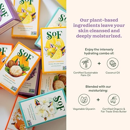 Miniatura 3 de SoF - Jabón de barra triple molido, con aceite de coco y manteca de karité orgánica, vegano y sin OMG, libre de ftalatos, sulfatos y parabenos,