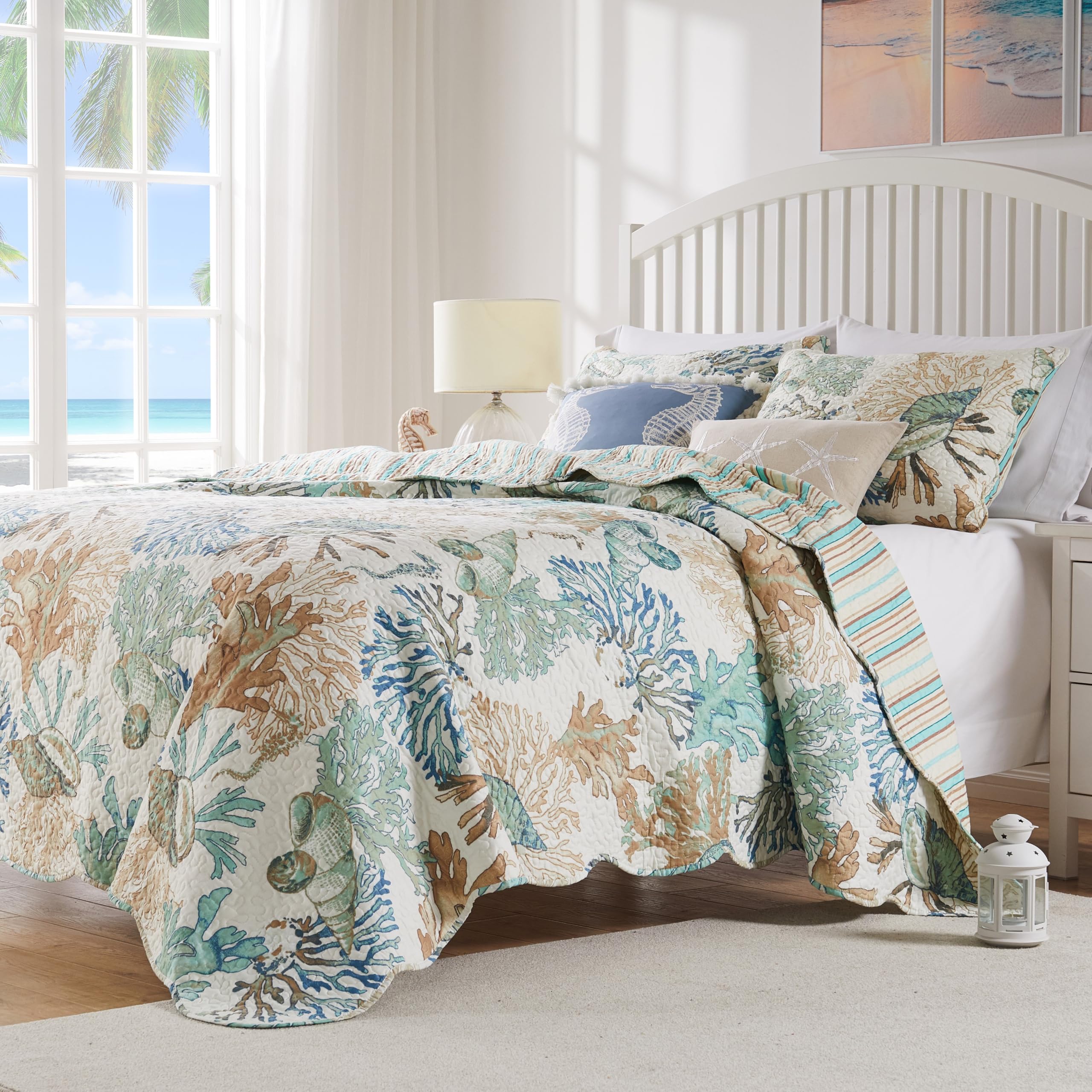 Greenland Home Barefoot Bungalow Atlantis Coastal Quilt Set, 5-Piece King/Cal King, Jade