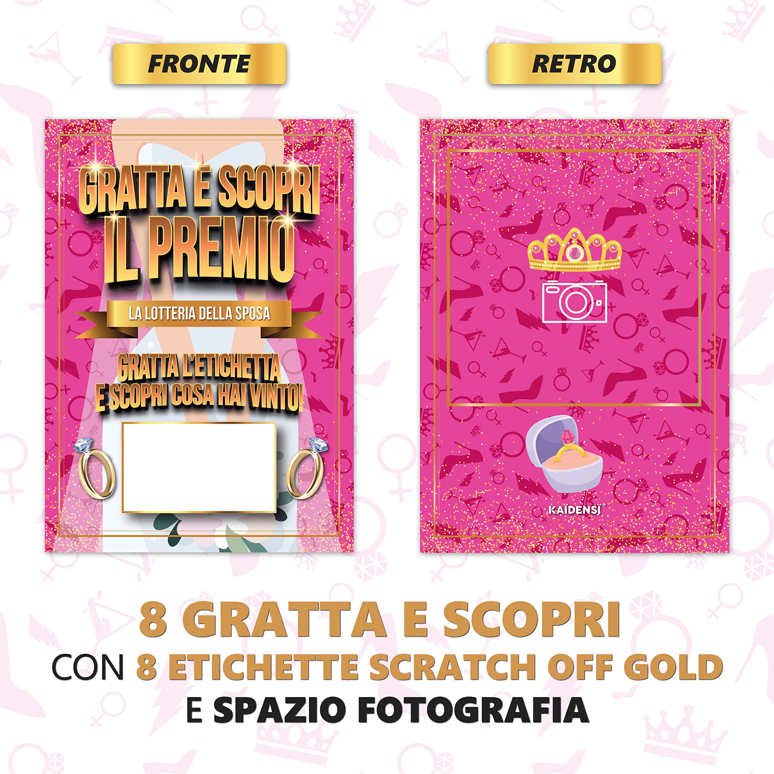 KAÏDENSÏ Gadget Addio al Nubilato - 8 Gratta e Vinci Team Bride - Giochi Addio al Nubilato Divertenti - Kit Accessori Scherzi per Futura Sposa e Amiche