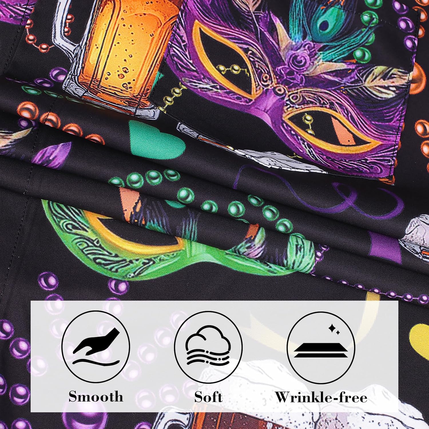 Purple Mardi Gras Shirt for Men Button Down Short Sleeve Hawaiian Shirts - Image 4