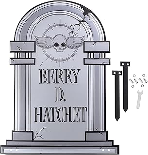 3-D Metal Halloween Ghost XL 17" Tombstone w Stakes -Berry D Hatchet- Durable, Rustproof, UV Raised Printing- Upgrade Your Haunted House Mansion w Cemetary Lawn Decor- No More Flimsy Foam Graveyards