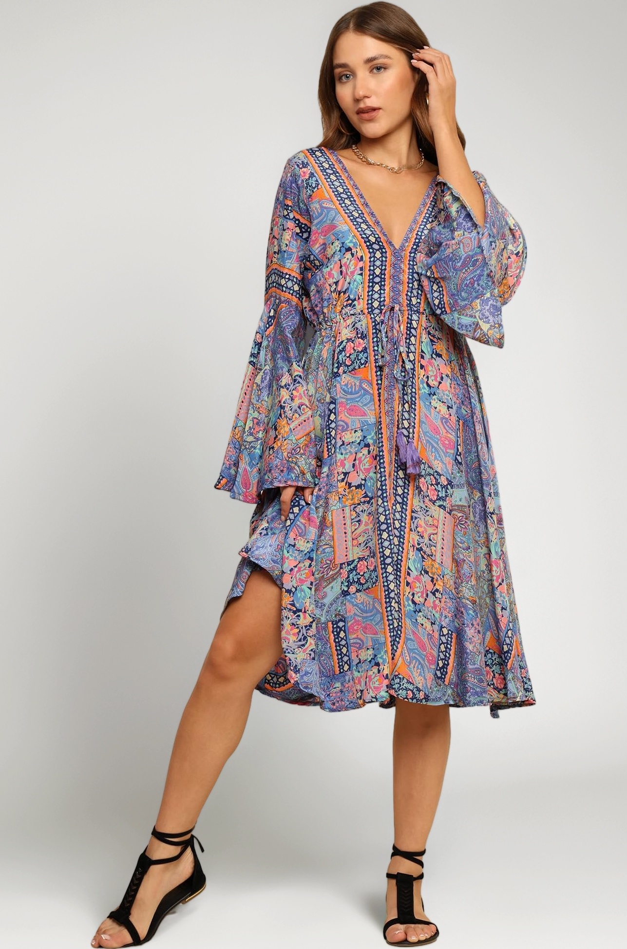 KE KANHA EXPORTS Dress for Woman - Short Dress & Long Dress Latest Stylish Unique Border Design and Tassel Stretchable with Adjustable Drawstring fit and Flare Dress Beach wear