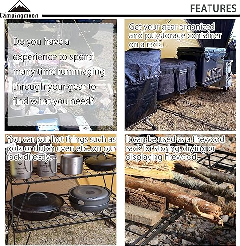 Miniatura 3 de CAMPINGMOON Estante de almacenamiento apilable multiusos plegable, chapado en acero negro