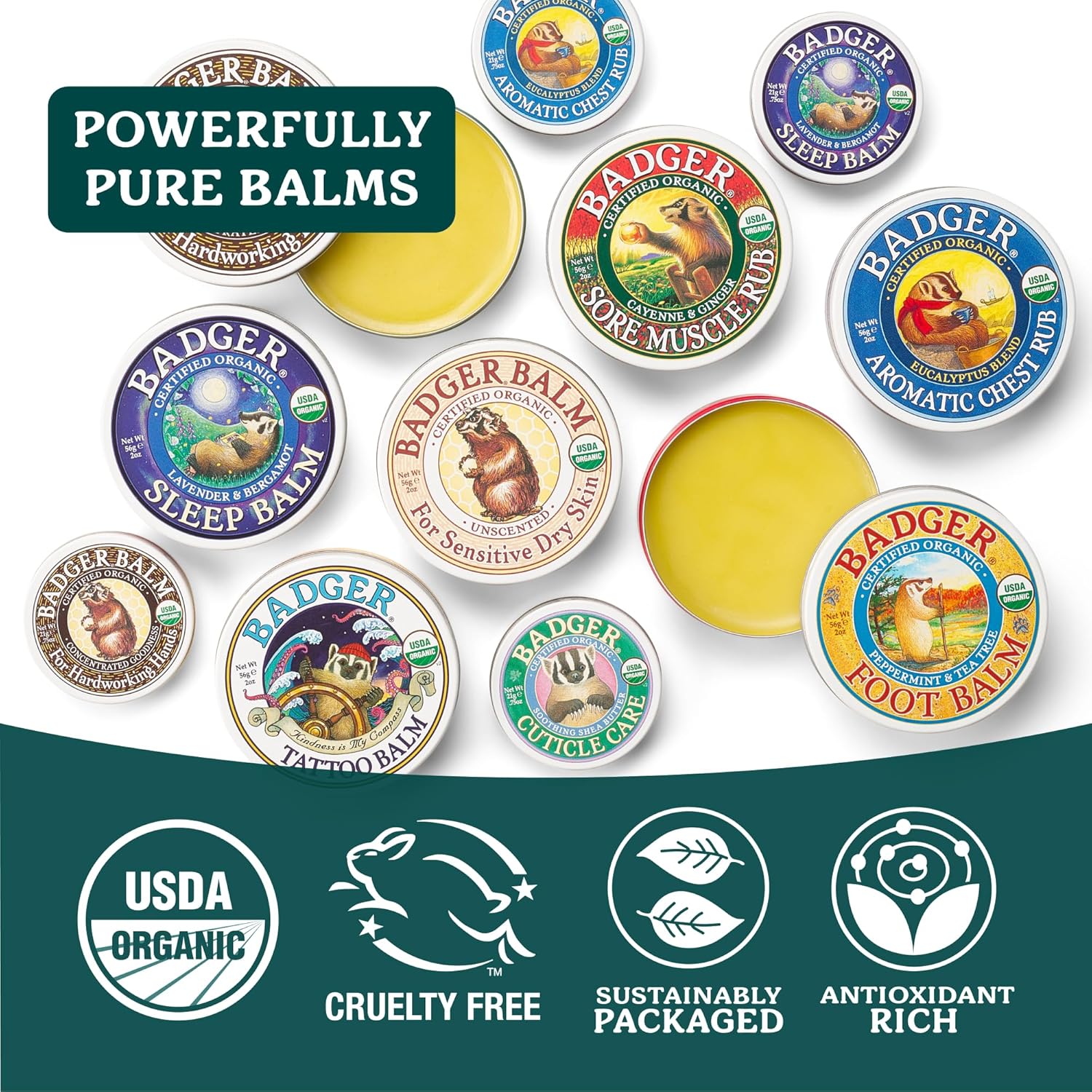 Badger Healing Balm, Hard Working Hands Cream, Organic Hand Cream for Dry Cracked Hands, Long Lasting Hand Moisturizer/Dry Hands Treatment, .75 oz Tin, 3-Pack