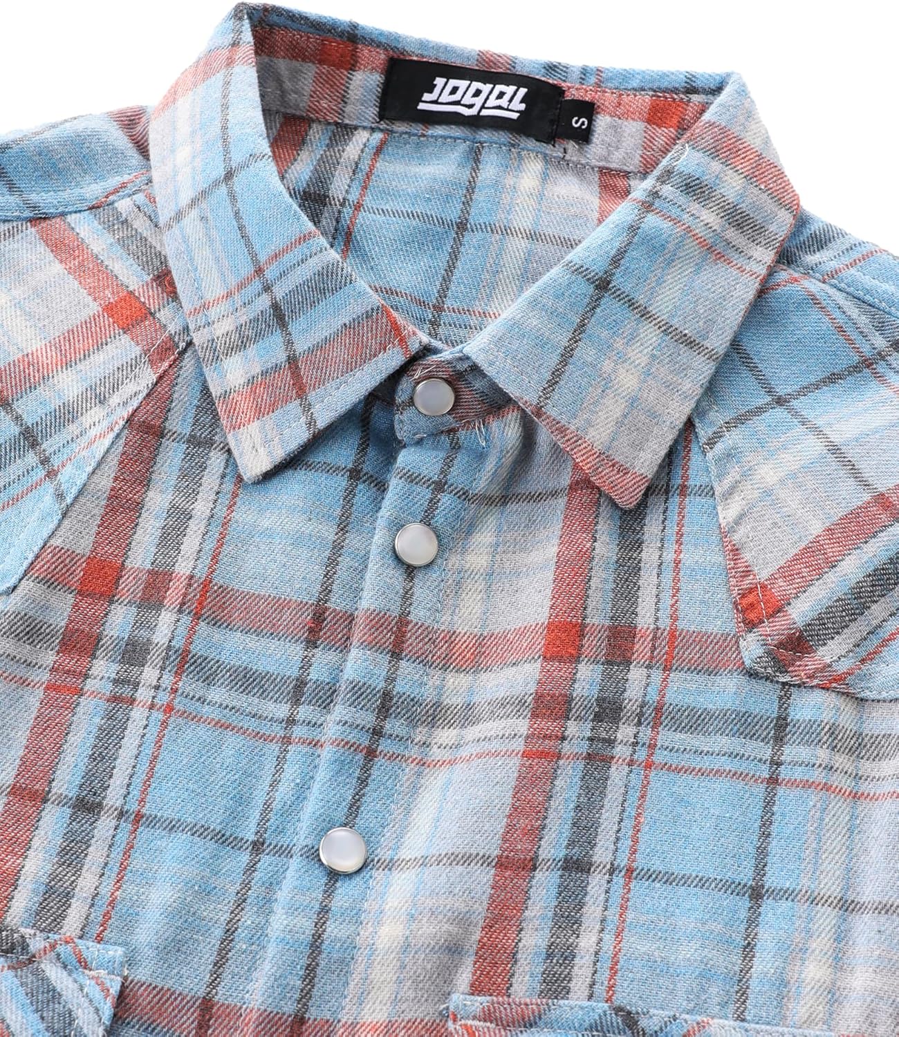 JOGAL Mens Western Pearl Snap Shirts Plaid Lightweight Flannel Shirt Long Sleeve Work Shirts for Men - Image 3