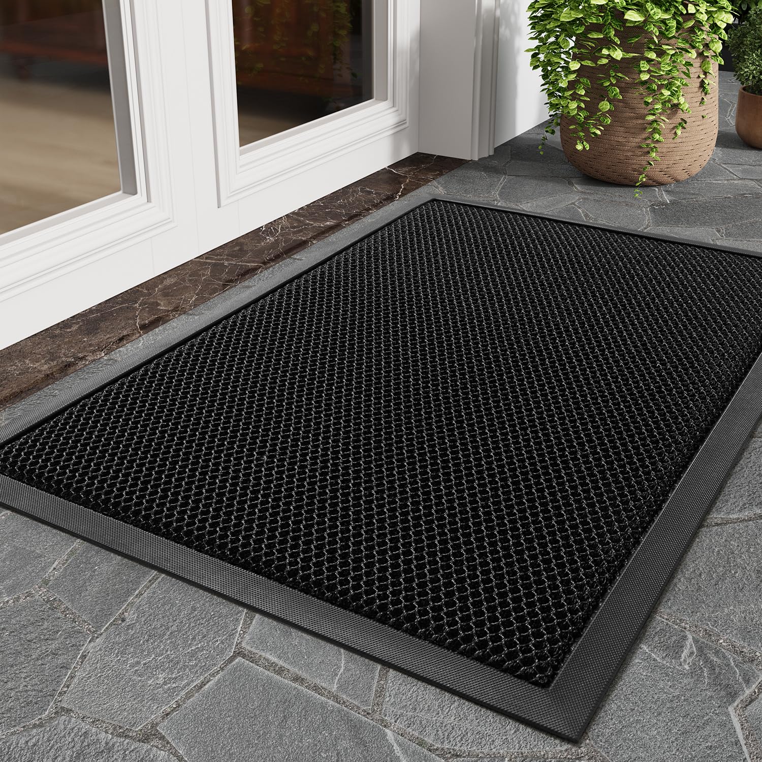 tchdio Front Door Mat Outside Entrance, Dirt Trapper Doormat-Entrance Welcome Matt Durable, Heavy Duty Entry Mat Non Slip Rubber Mats for Outside