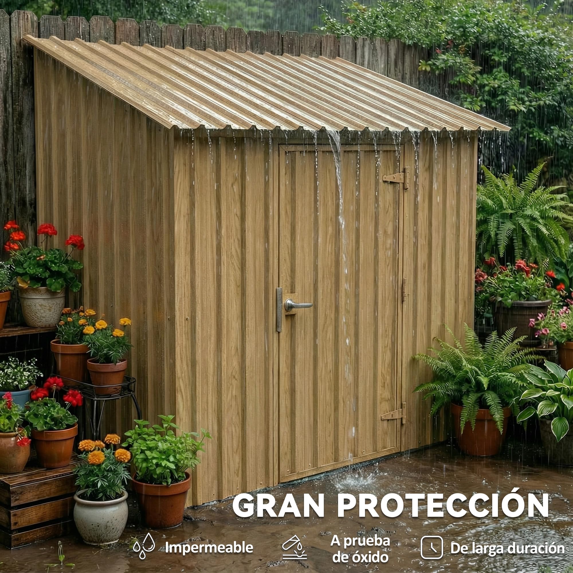 Outsunny 12x pannelli per tetto in acciaio zincato, lamiere profilate per tetto 7 m², per capanno degli attrezzi, tettoia, garage, esterni, 129 x 45 cm, legno naturale