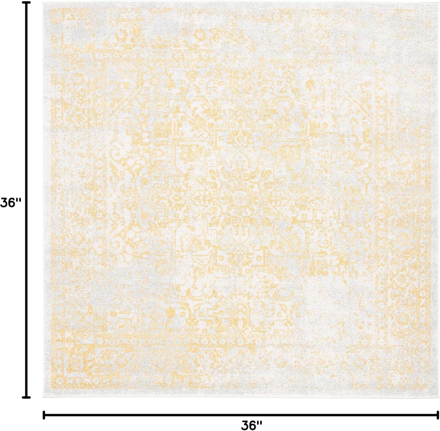SAFAVIEH Evoke Collection Area Rug - 3' Square, Ivory & Gold, Distressed Design, Non-Shedding & Easy to Clean, Ideal for Foyer, Bedroom, Accent Space (EVK256B)