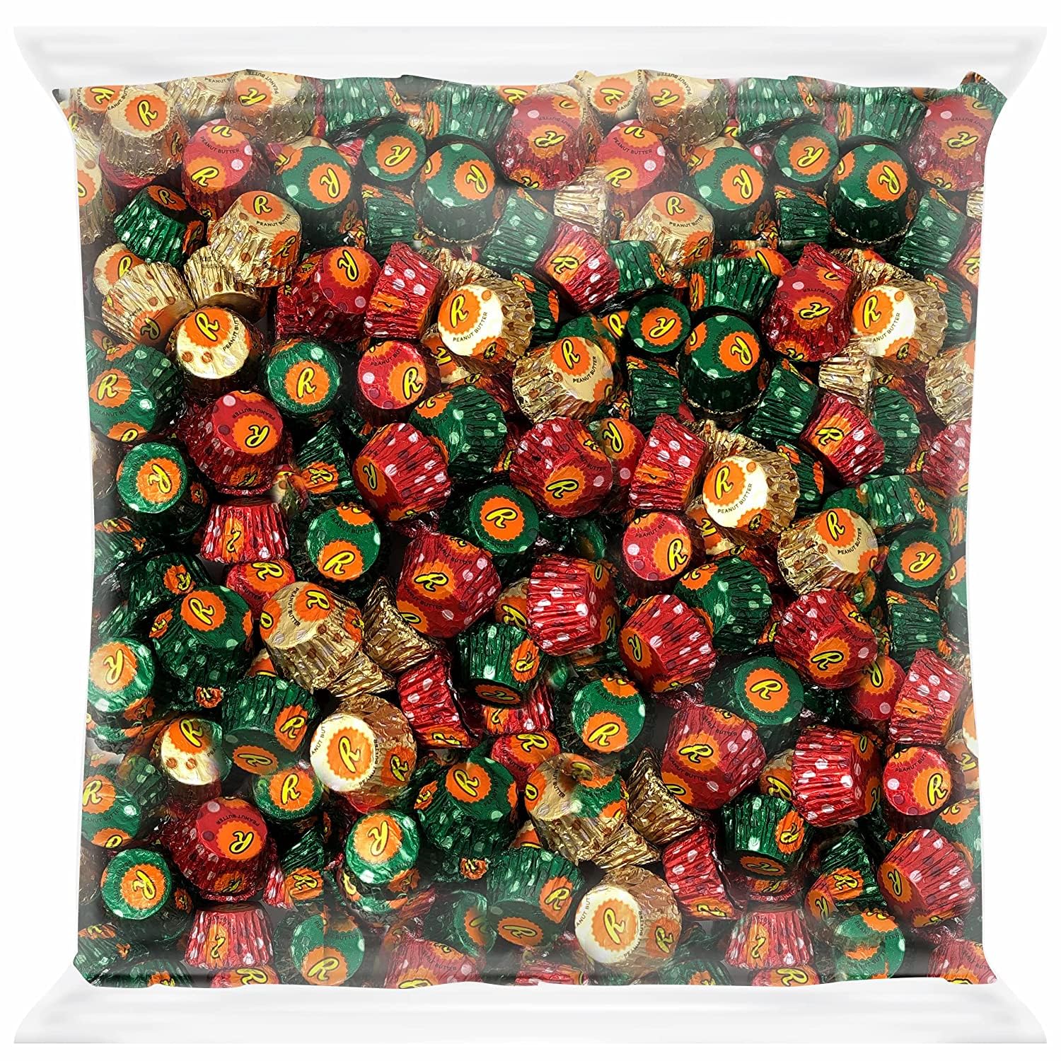 Holiday Peanut Butter Miniature Cups - Bulk Milk Chocolate Peanut Butter Cups Christmas Candy - Individually Wrapped in Festive Red Green & Gold Foils – Bulk Pack - 4 Pound