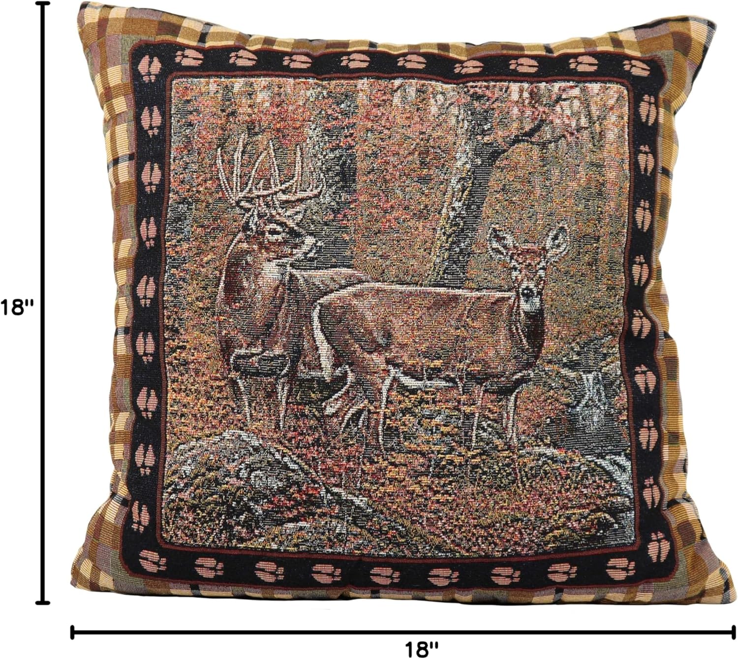 Rivers Edge Products Tapestry Throw Pillows 18x18 Inch, Pair of Square Pillows with Removable Covers for Living Room or Bedroom, Rustic Home Decor, Deer