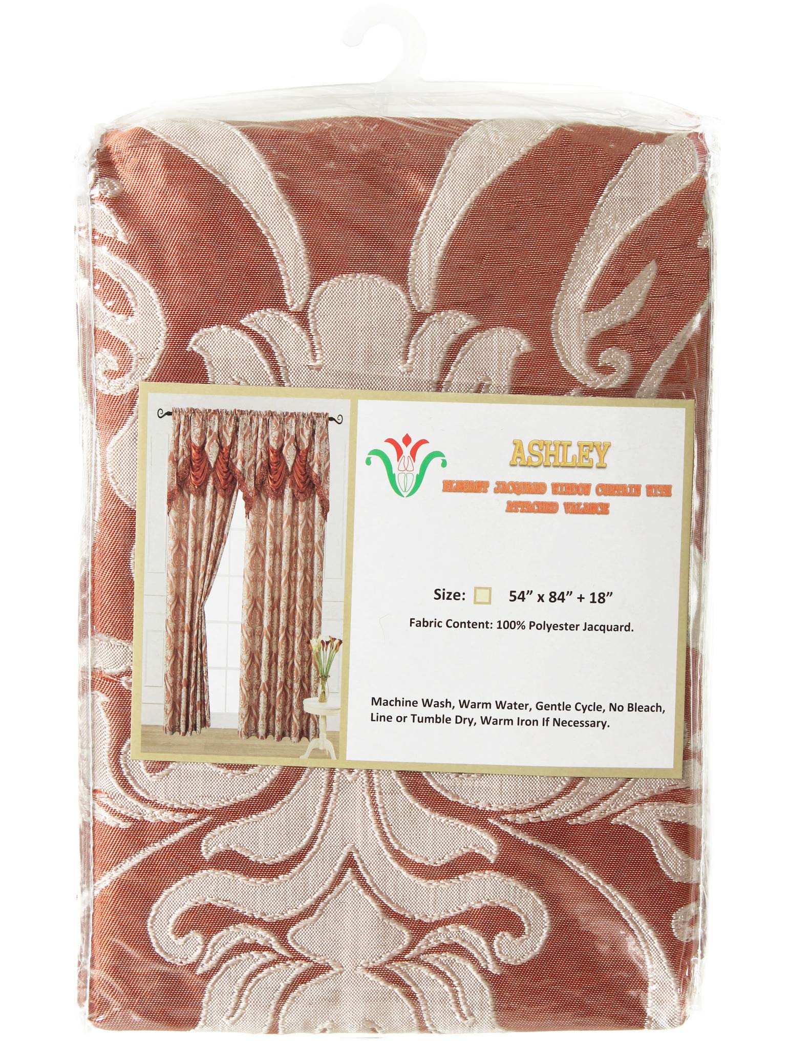V Luxury Jacquard Curtain Panel With Waterfall Valance - 54" X 84" Ashley Light Taupe