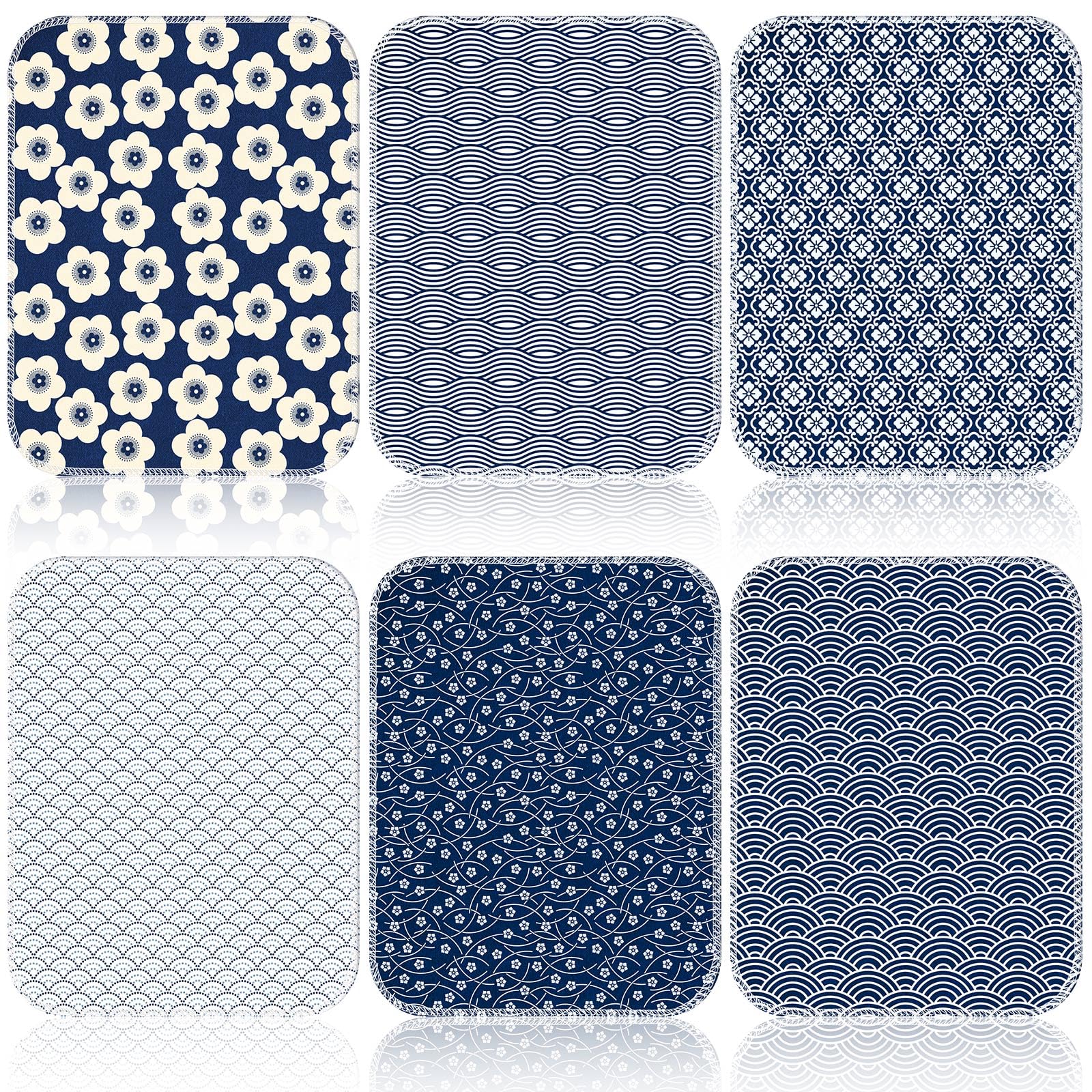 Redbaker 6 Pcs Reusable Paper Towels Rolls Towels Bulk Kitchen Washable Paperless Cloth Cotton Hand Napkins with Cardboard Reusable Napkins for Kitchen Bathroom (Geometric Theme)