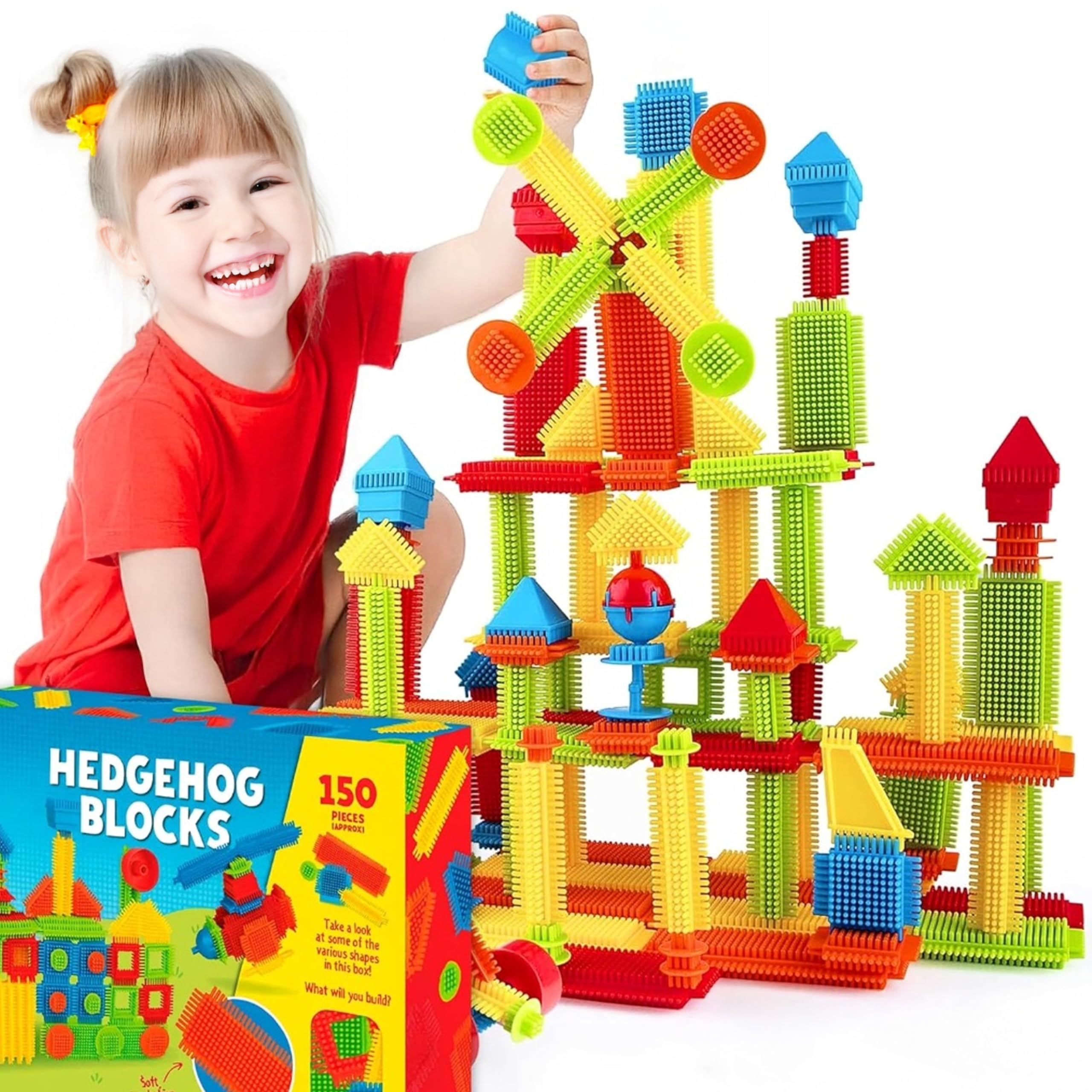 ADEPTNA Hedgehog Blocks 150 Piece Set  Bristle Construction Toy for Kids Age 3+ | Creative STEM 3D Building Blocks | Colourful Interlocking Educational Play Set for Toddlers & Preschool