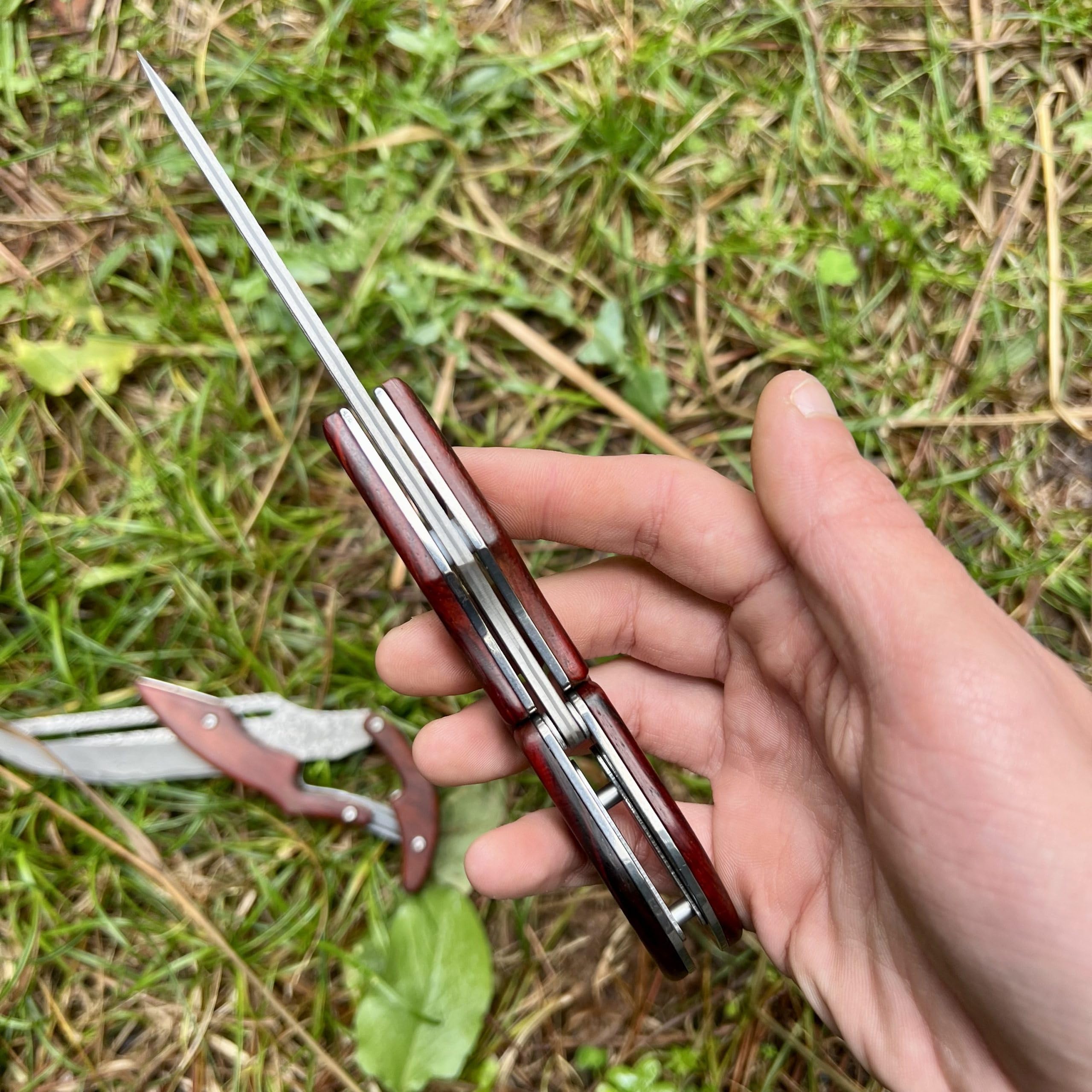 Cuchillo Plegable de Bolsillo Damasco Fricción Acero 67 Capas VG10 Damascado Japonés Hoja Afilada Mango de Madera Colección Regalo para Hombre Día del Padre Bushcraft Personalizado EDC Artesa