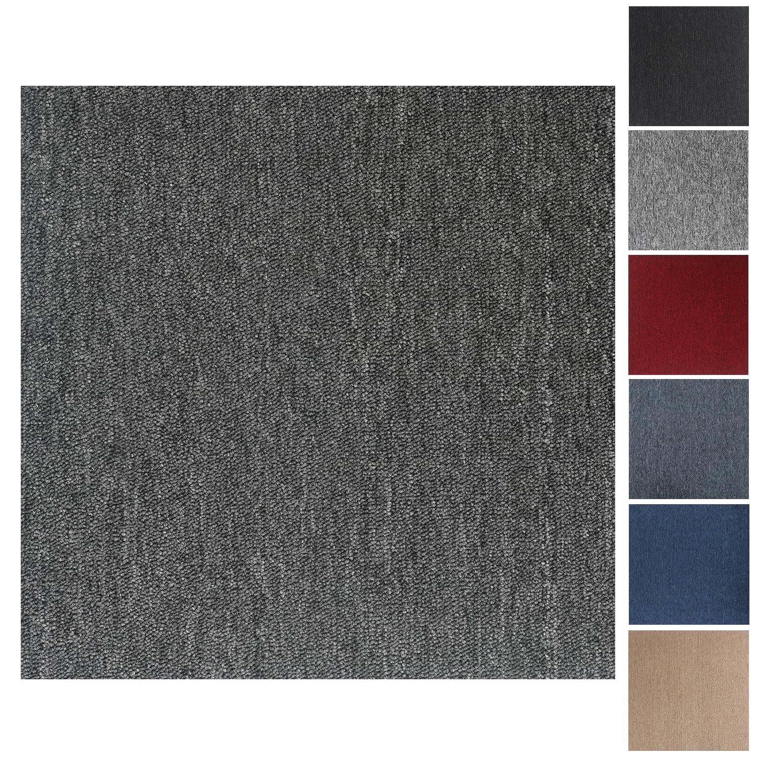 Carpet Tiles, 20pcs Carpet Tiles 50x50 for for Commercial Retail, Office, Home, Kitchen, Bedroom, Living Room, Bathroom (Dark Grey)