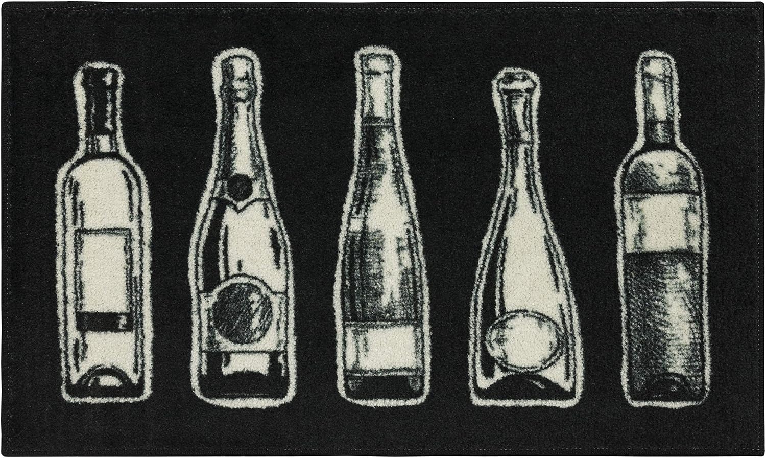 Mohawk Home Machine Washable Printed Novelty Kitchen Rug, Colorless Bottles Black (1' 6" x 2' 6")