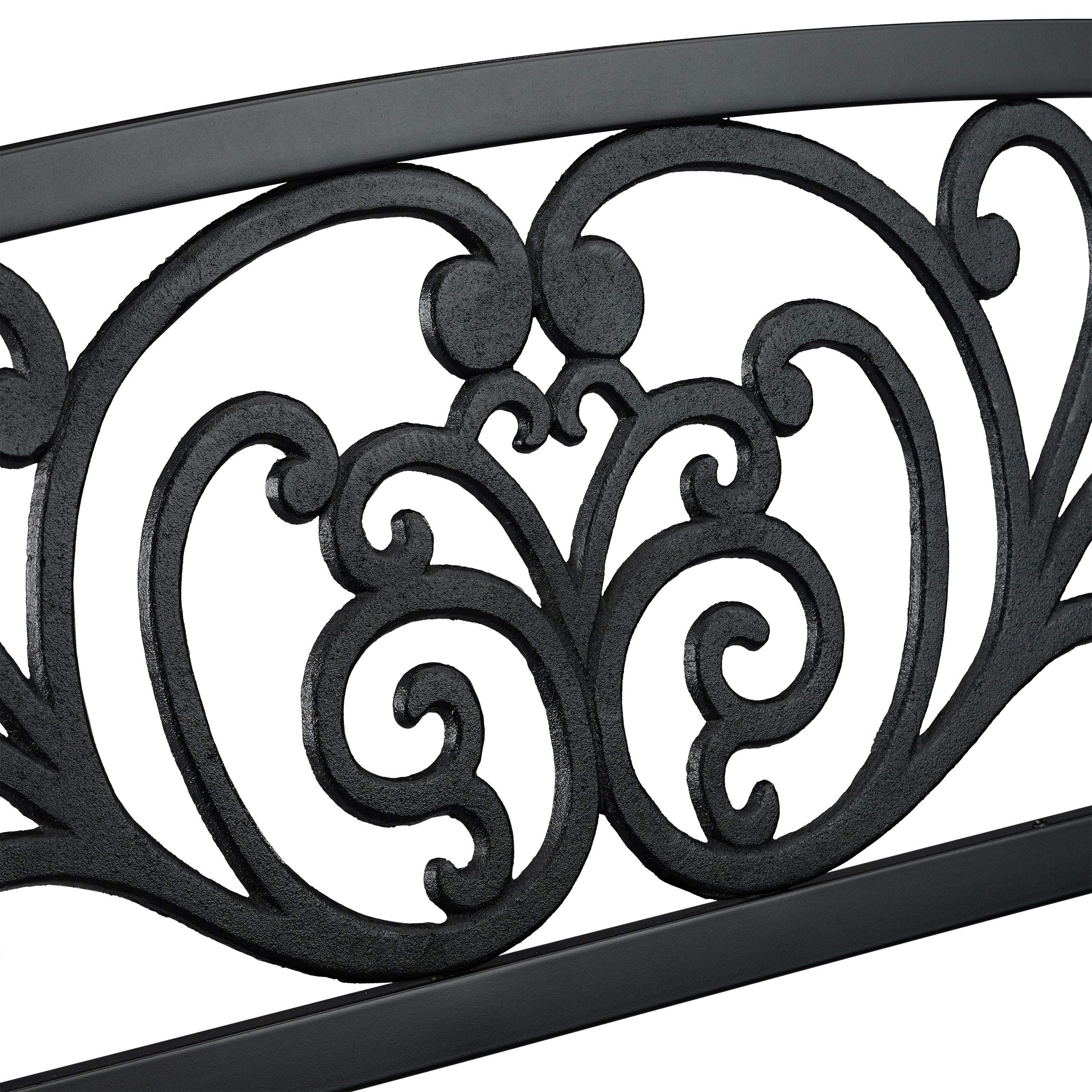 Relaxdays, noir jardin, Banc extérieur, balcon, 2 places, fer, ornements, Fonte, acier 86,5x127x60 cm