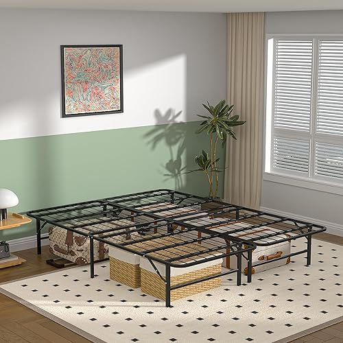 Miniatura 12 de VECELO Base de cama plegable de metal de 14 pulgadas de alto, no requiere herramientas, base de colchón de plataforma soporta hasta 660 libras,