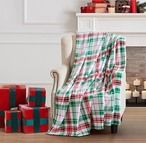 Miniatura 4 de Serafina Home Manta navideña navideña terciopelo suave y duradero para cama o sofá (cuadros escoceses rojos y verdes rústicos, 50 x 60 pulgadas)