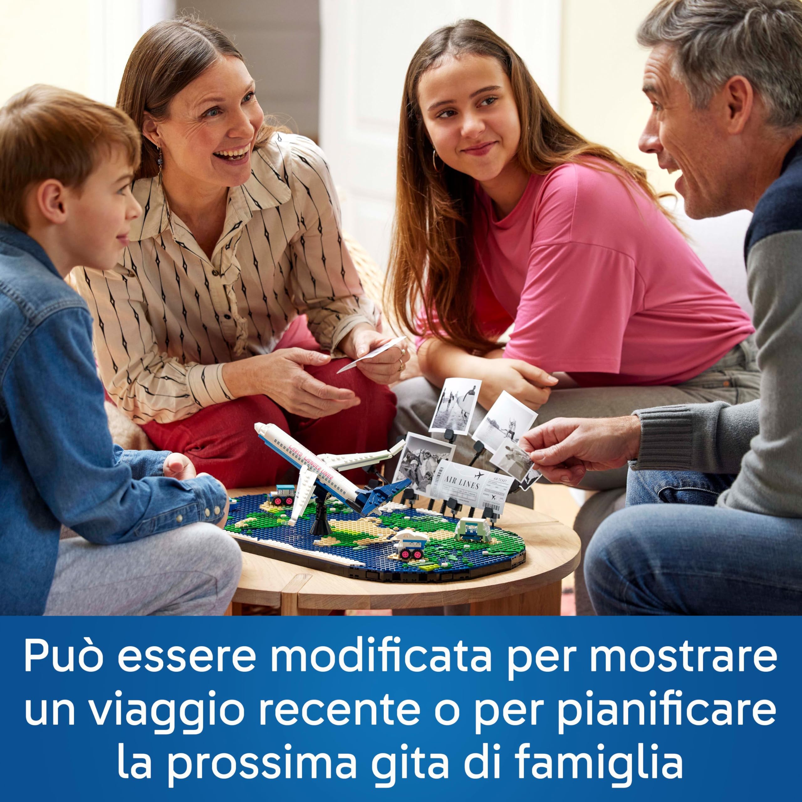 LEGO Family Momenti di Viaggio, Mappa del Mondo Giocattolo con Aereo da Costruire e Supporto Foto, Giochi per Bambini e Bambine, Gadged Idea Regalo per Ragazzi e Ragazze, Attività per Famiglia 41838