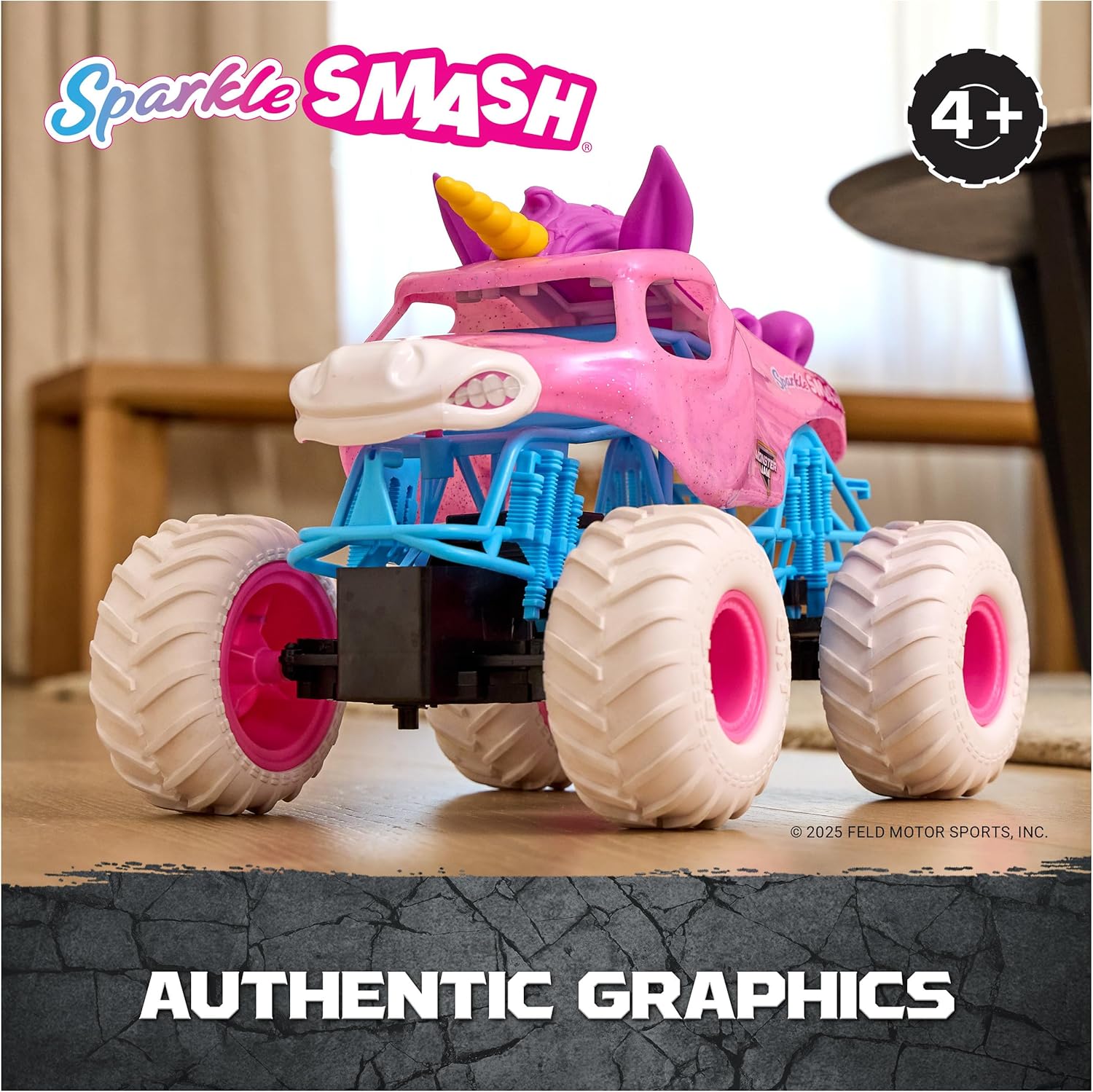 Monster Jam, Official Sparkle Smash Remote Control Vehicle Indoor & Outdoor, 1:15 Scale, 2.4 GHz, Toys for Boys and Girls Ages 4 and Up