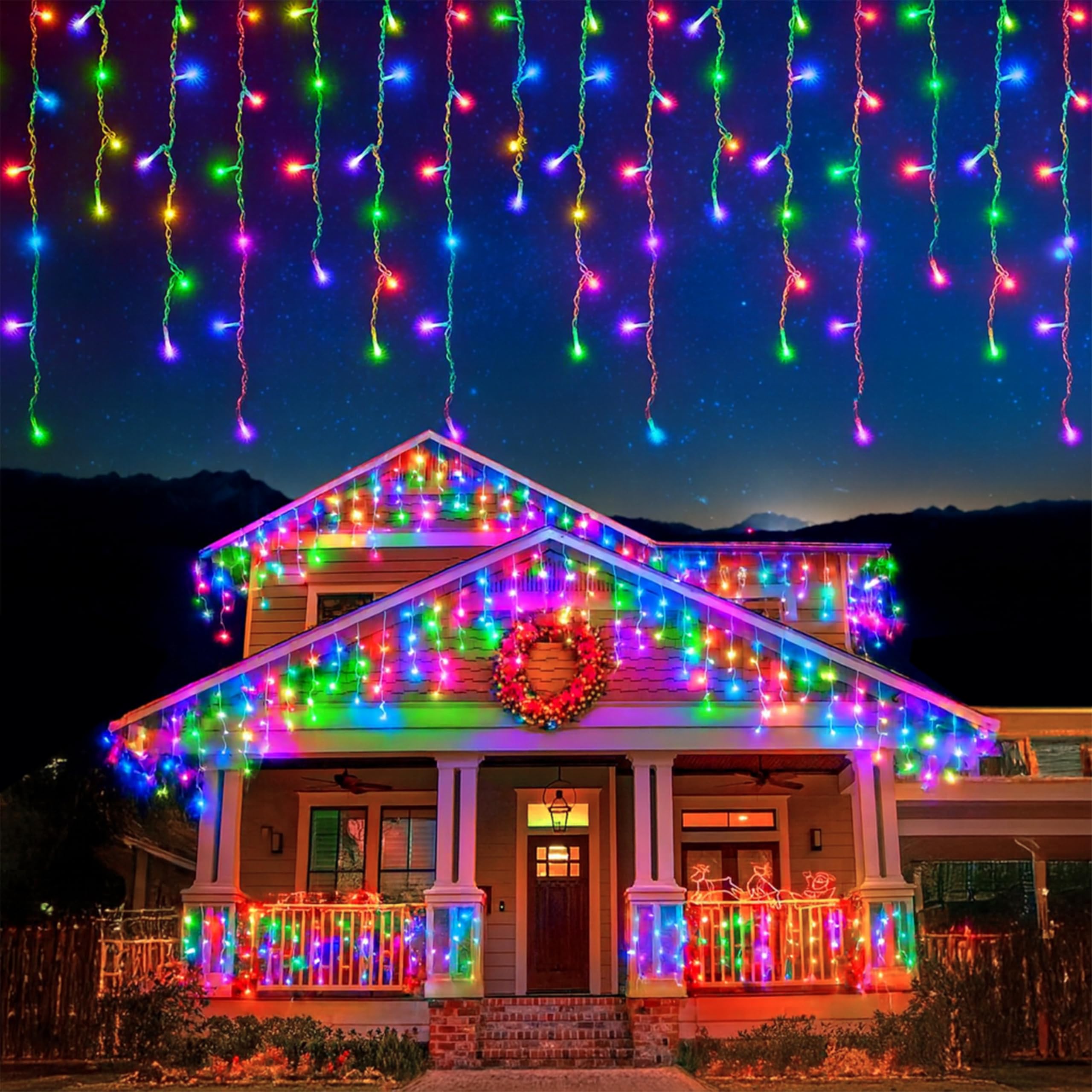 EcoNour Icicle Lights Outdoor Christmas Lights 1500 LED 47M Multicolor Decorations String Fairy Lights with Timer for Xmas Garden & Party | Mains Powered Clear Cable