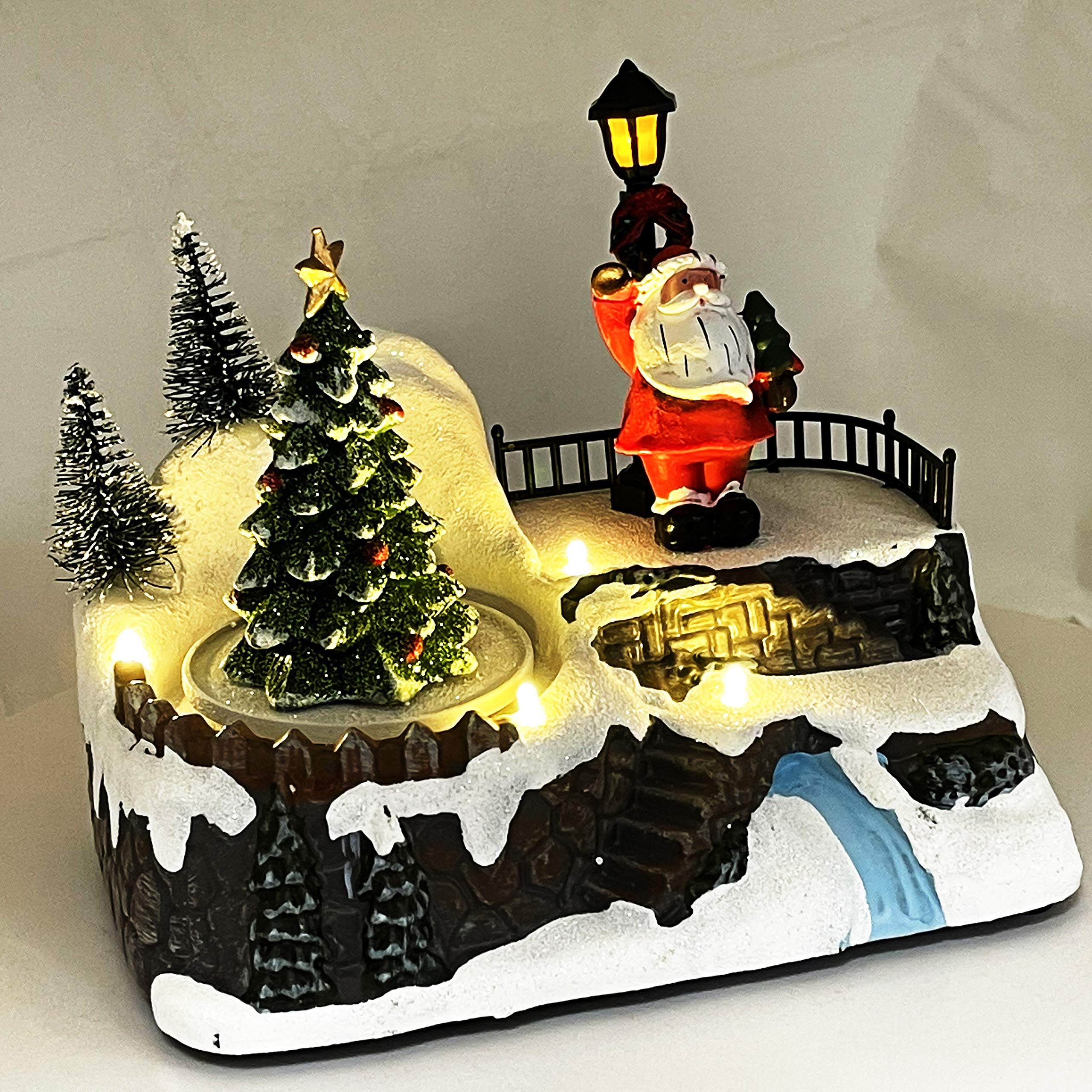 allgala Figura coleccionable de casa de Navidad hecha a mano con USB y batería, fuente de alimentación dual, Papá Noel y árbol-XH93416