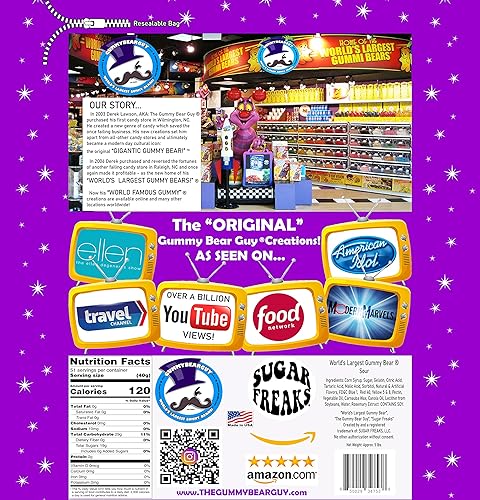 Miniatura 2 de The Gummy Bear Guy Ositos de gomita de fama mundial (TM) | Oso de goma más grande del mundo agrio - Cereza/Frambuesa azul/manzana verde