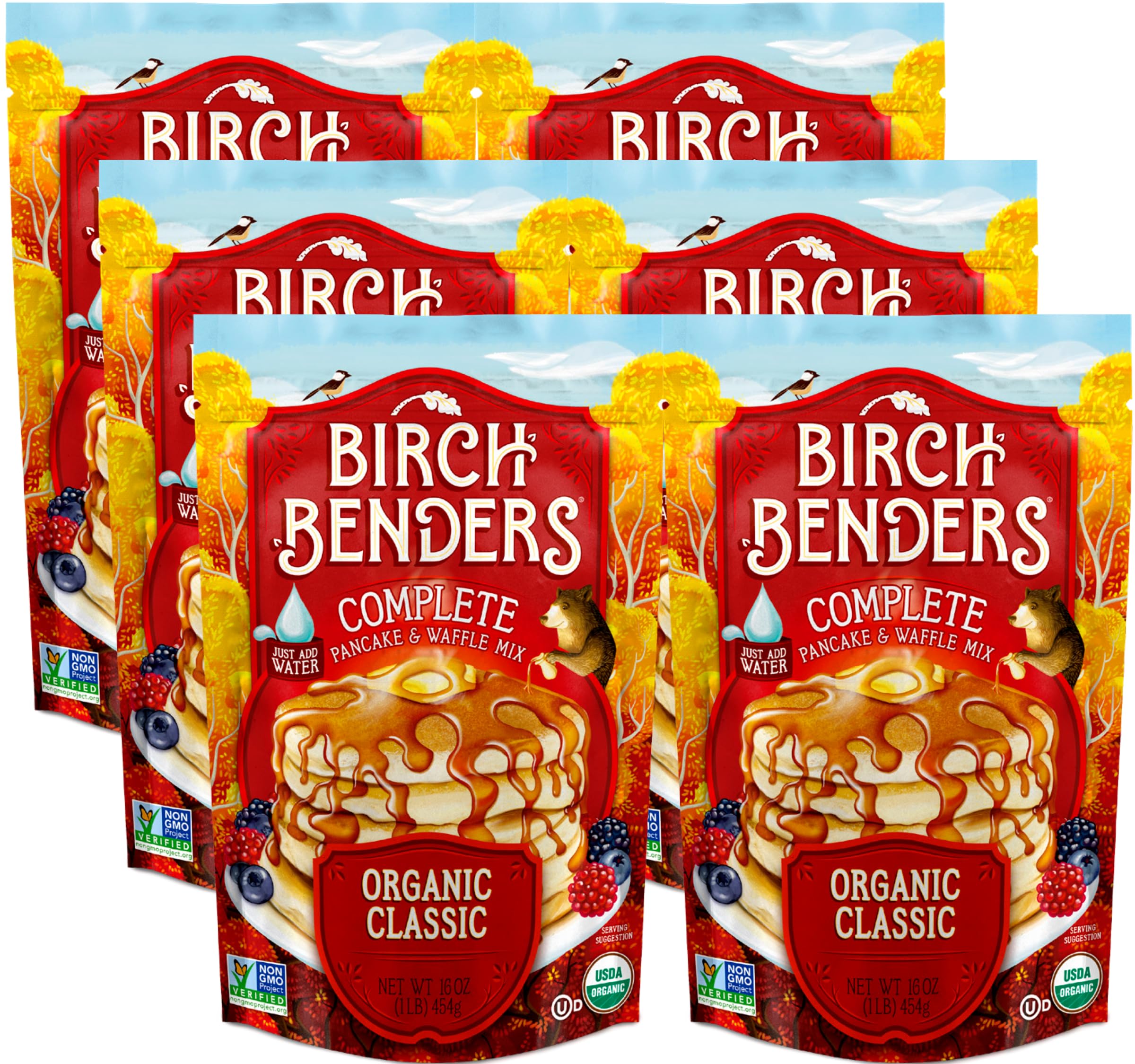 Organic Classic Pancake and Waffle Mix, Non-GMO, Just Add Water, 16 oz (Pack of 6)