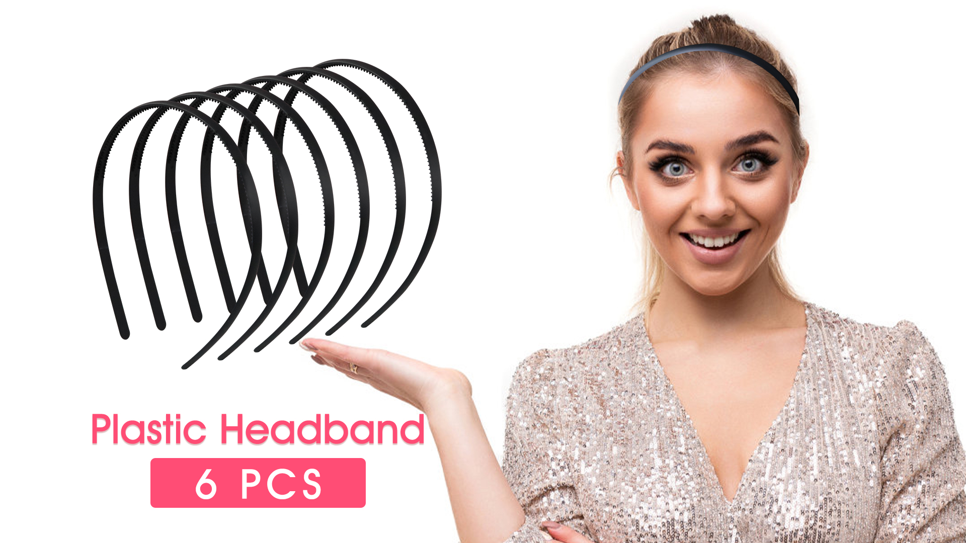 6 Fascette Per Capelli Nere, Sottili Con Denti, Elastiche E Antiscivolo, Unisex, Larghezza 12 Mm - 4