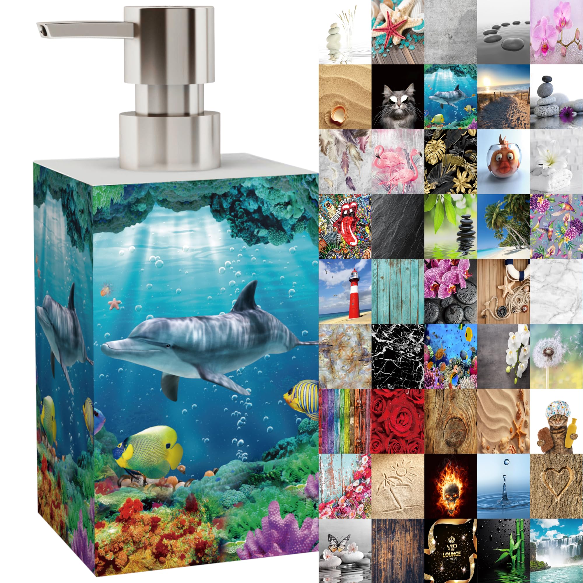 Premium Soap Dispenser | Wide choice of beautiful lotion dispenser | Easy to refill | Nice eyecatcher (Dolphin)