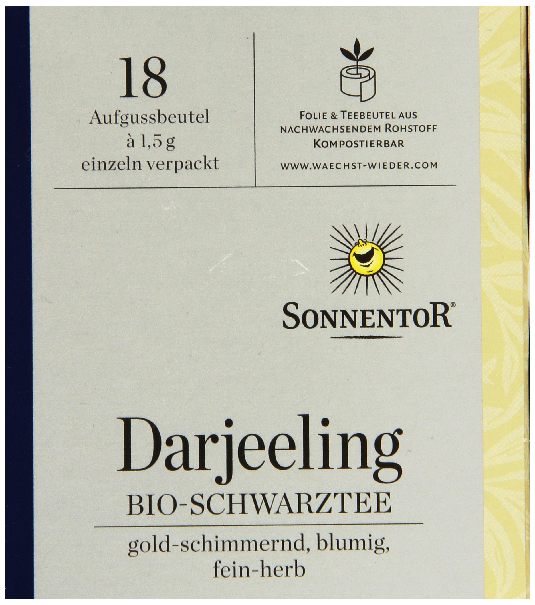 Sonnentor Schwarztee Darjeeling bio, Doppelkammerbeutel, 6er Pack (6 x 27 g)