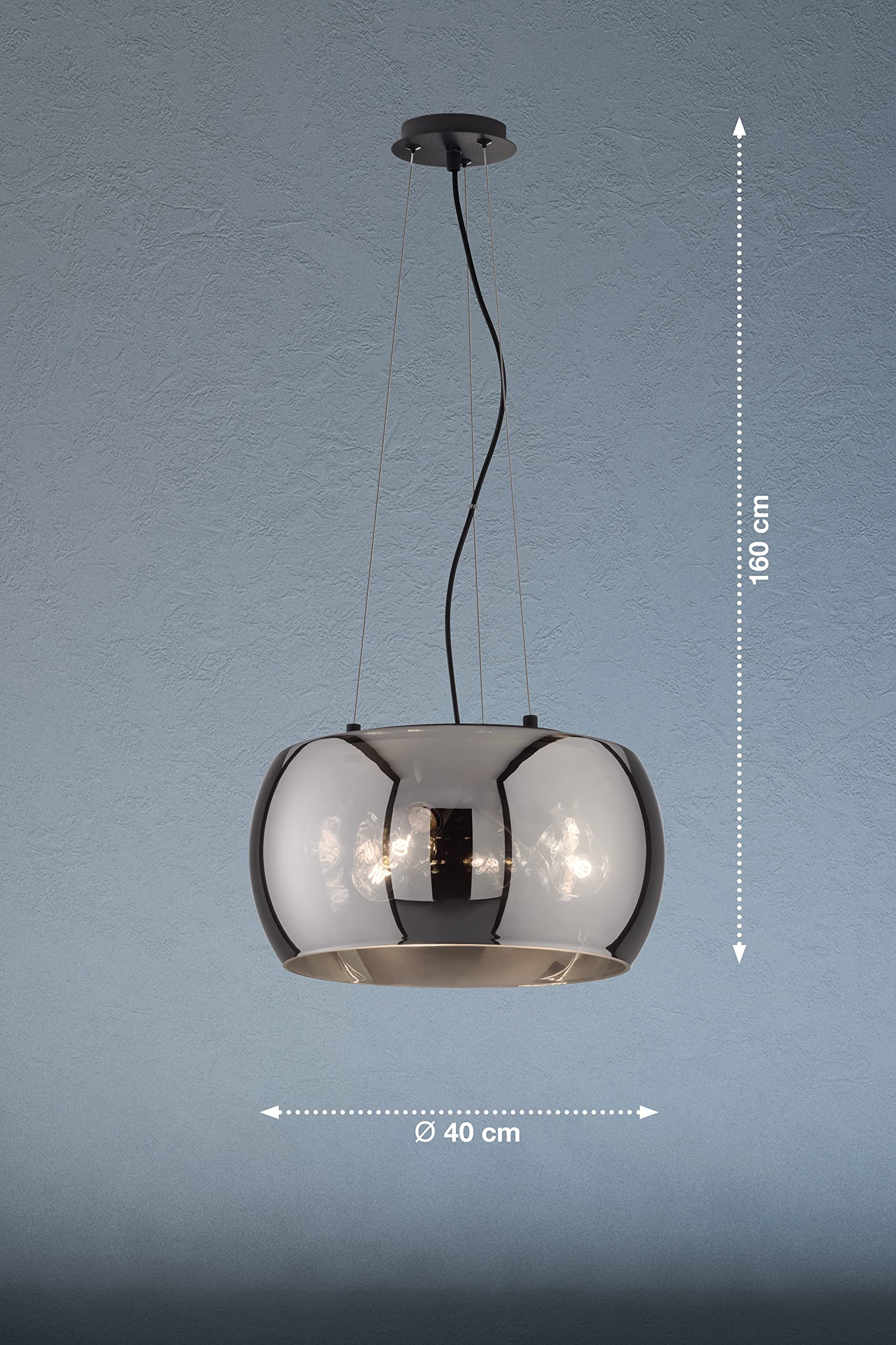 Fischer & Honsel Lampa wisząca, szkło, piaskowa czerń, 40 cm, 60857