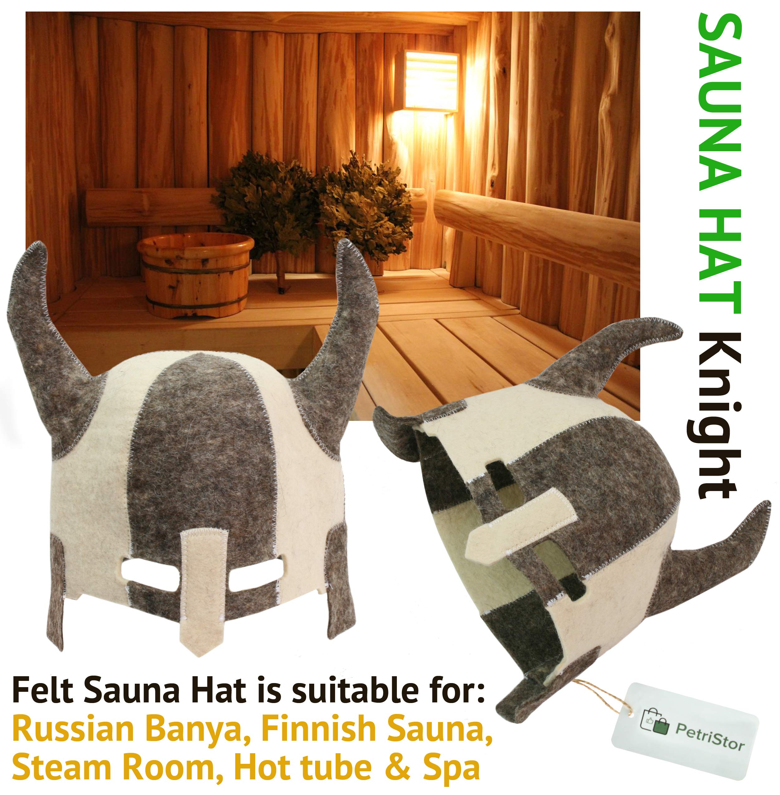 PetriStor Gorro de sauna de lana para hombre, fieltro natural, 100% natural, hecho en Ucrania, Gris