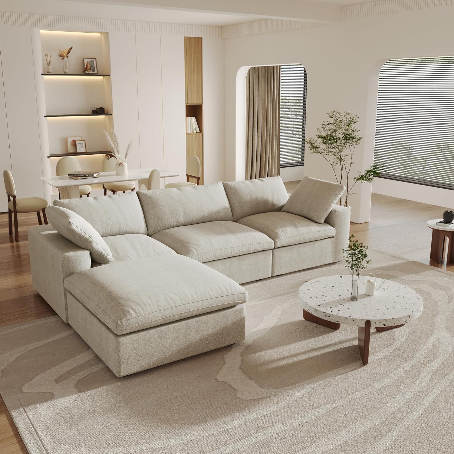 Cloud Modular Sectional Sofa with Storage Ottoman,120.45" L Shaped Couch for Living Room,Down Filled Convertible Couch Deep Seat for Office Apartment,Covers Washable&Replaceable(Khkai)