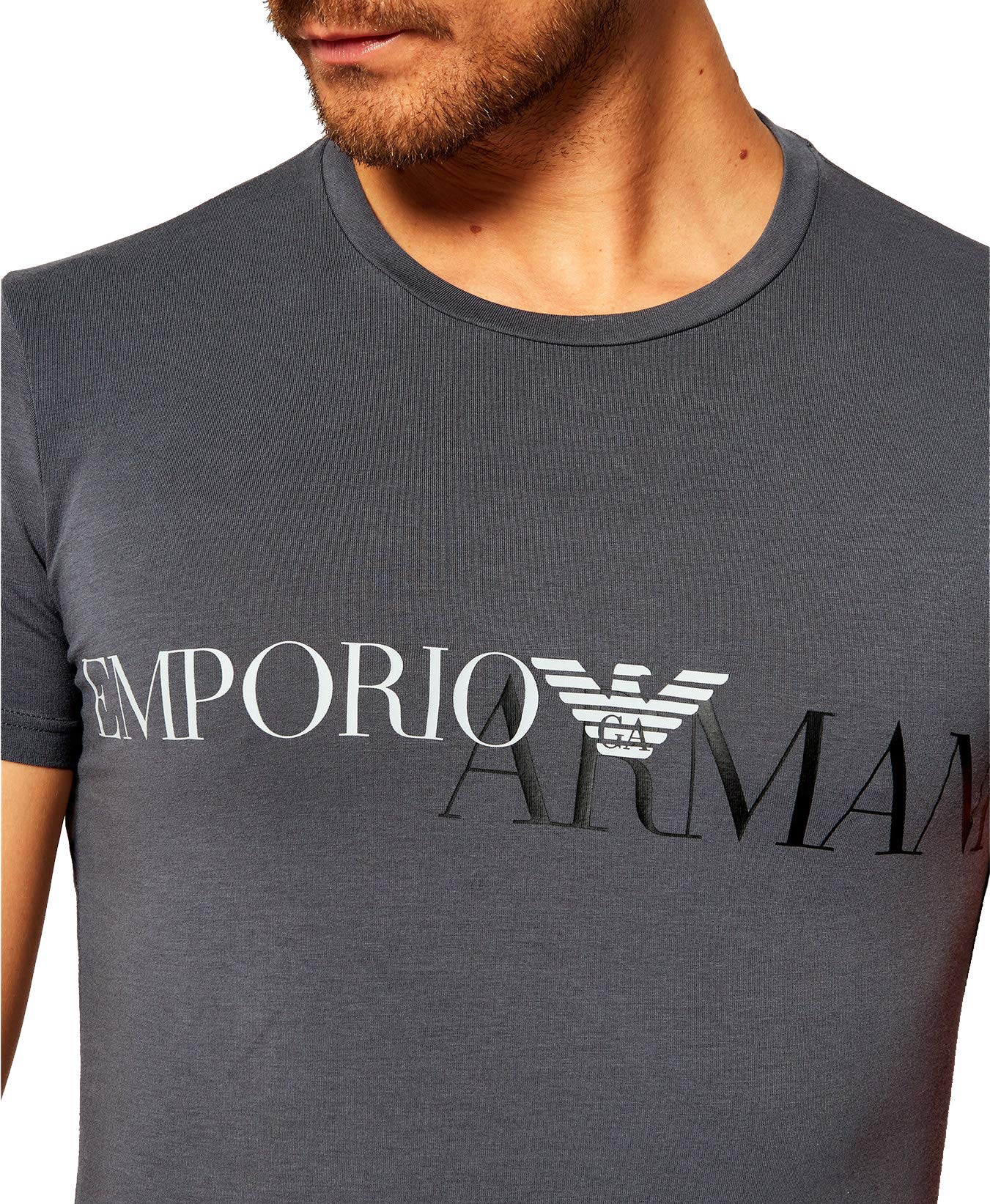 Emporio Armani T-Shirt Uomo 111035 0A516, Maglietta Manica Corta, Girocollo (Grigio, Logo Bianco/Nero, M)