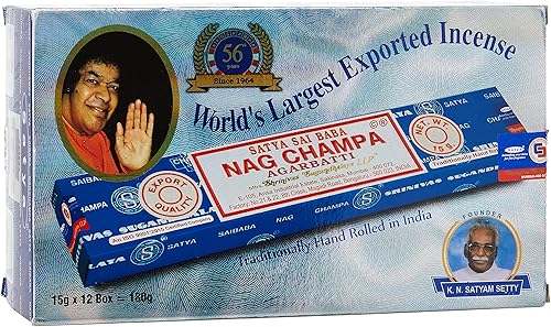 Satya Sai Baba Nag Champa Agarbatti paquete de 12 palitos de incienso de 053oz cada uno de 053oz de cada uno de los palitos de incienso de alta