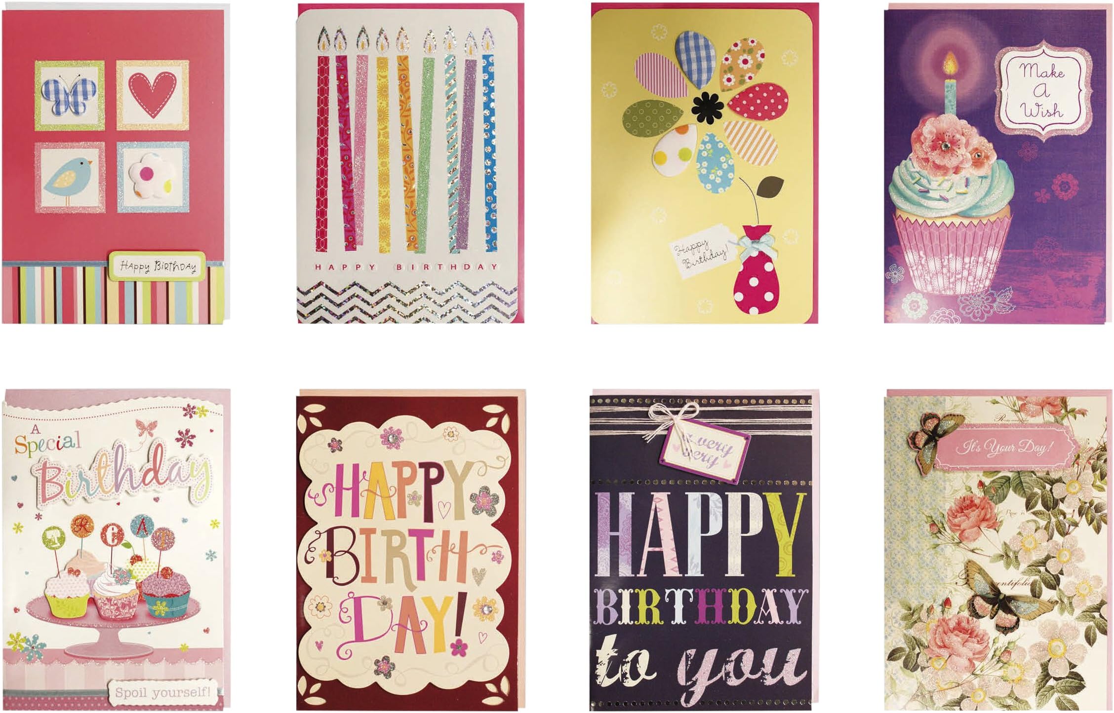Birthday Cards Assorted Handmade Embellished Cards Box Set Bulk Assortment for Her Birthday, 8 Piece