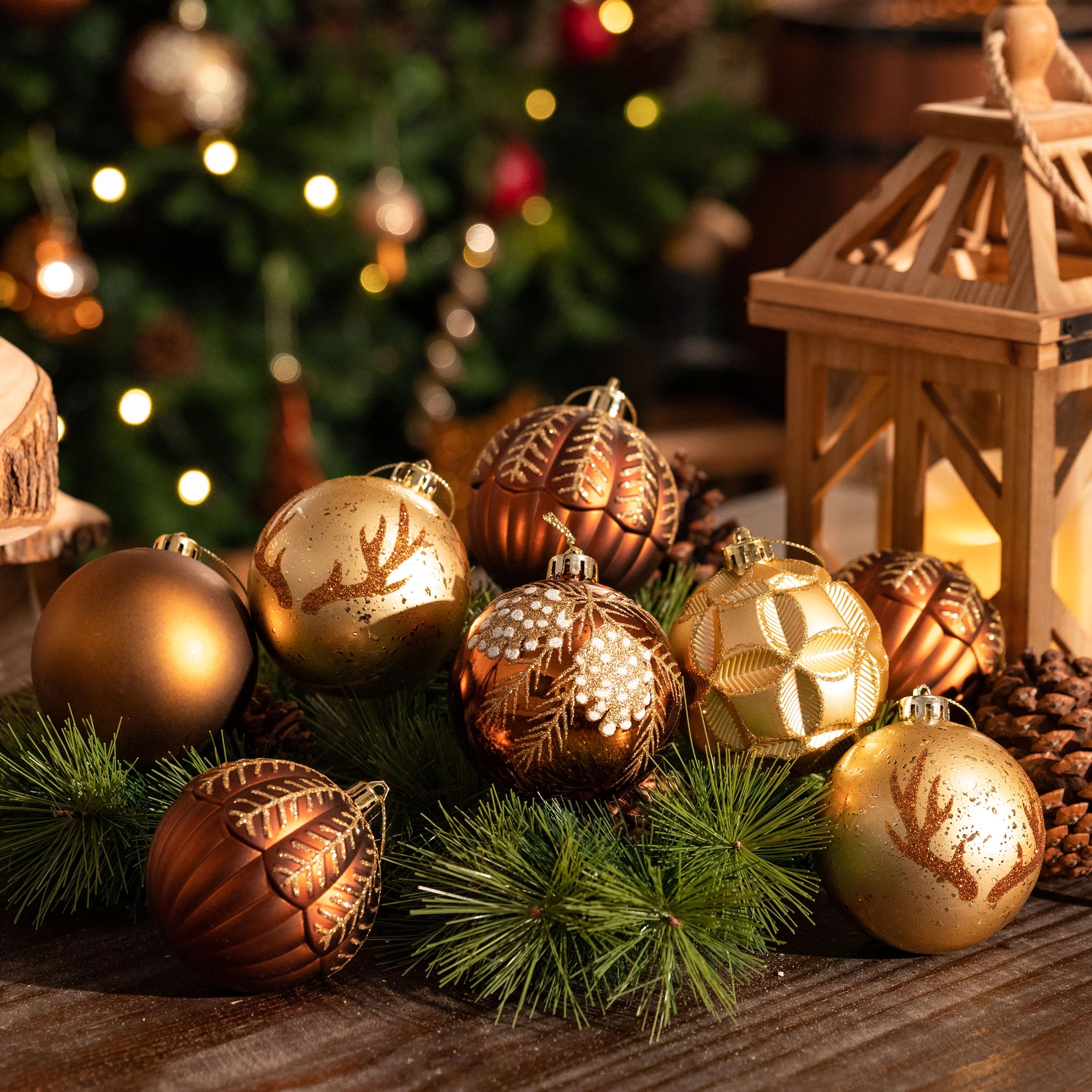 Valery Madelyn Boule de Noël 16 carats 80 mm en cuivre doré et incassable, décoration de sapin de Noël à thème avec jupe de sapin (non incluse)