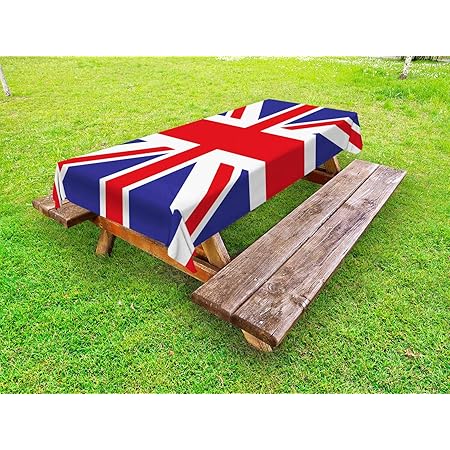Ambesonne Union Jack Outdoor Tablecloth, Classic Traditional Flag United Kingdom Modern British Loyalty, Decorative Washable Picnic Table Cloth, 58" X 104", Blue Red
